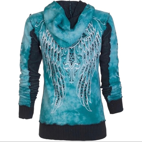 Affliction Women's Zip Up Hoodie Jacket Blitzkrieg Biker Tattoo - Picture 3 of 8